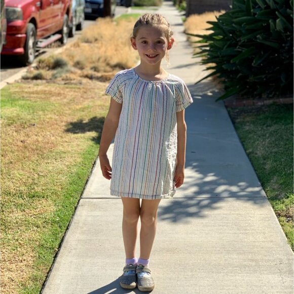 HANNA ANDERSSON Metallic Striped Dress Girls 6-7 120 Rainbow Shimmer Tunic Top - Picture 8 of 8